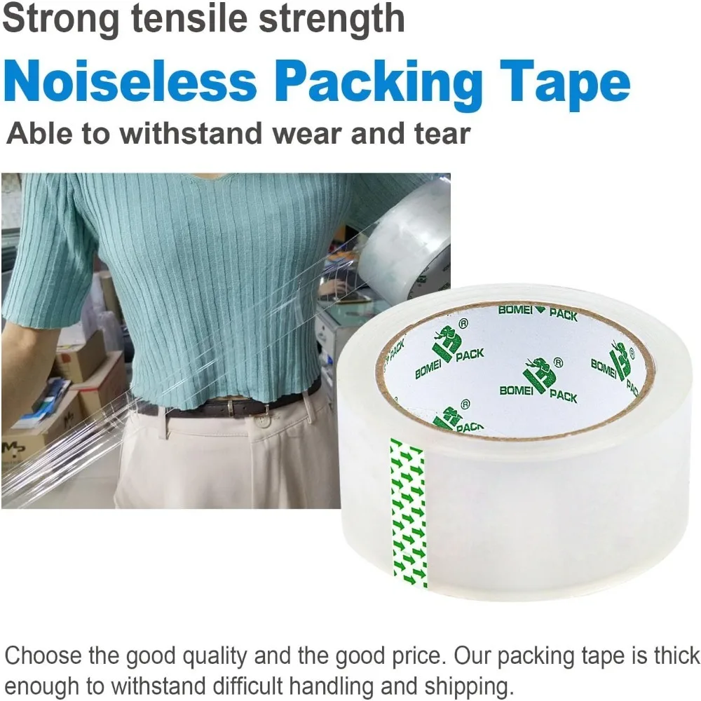 Heavy Duty Clear Packing Tape,2 Rolls with refillable Dispenser,Noiseless Packaging Tape 1.88 Inches x 55 Yards,Industrial Grade
