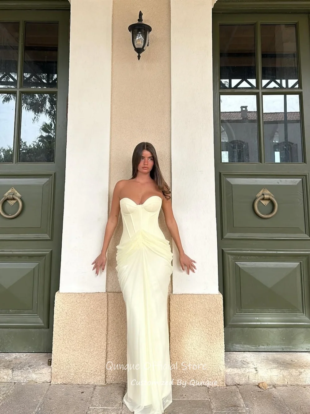 Qunque Graceful Chiffon Mermaid Evening Dresses Sweetheart Draped Prom Dresses Sleeveless Handmade Robes De Soirée Customized image 5