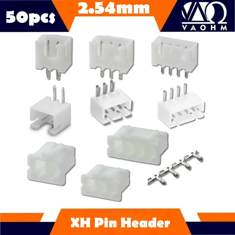 50pcs XH2.54mm 2P/3P/4P Pin Header Plastic Shell Male Plug Female Socket Wire Connector PCB Terminal XH-2A  XH-2Y XH-2AW XH-T