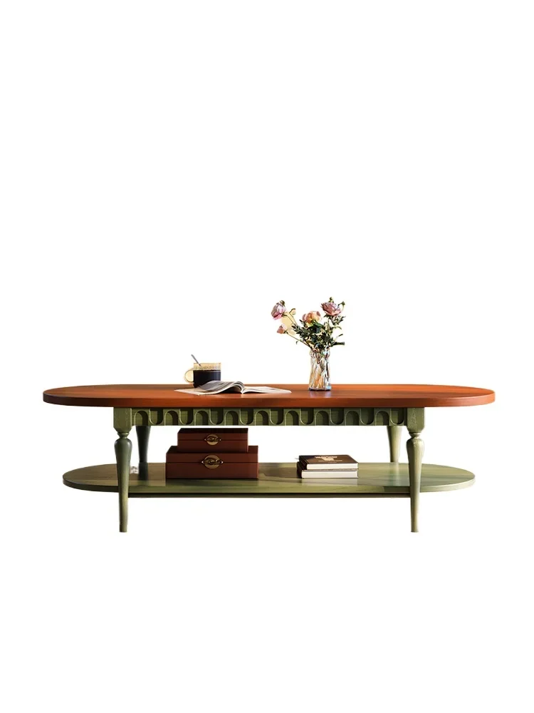 

French retro style solid wood coffee table small apartment living room household ash wood oval medium and ancient style