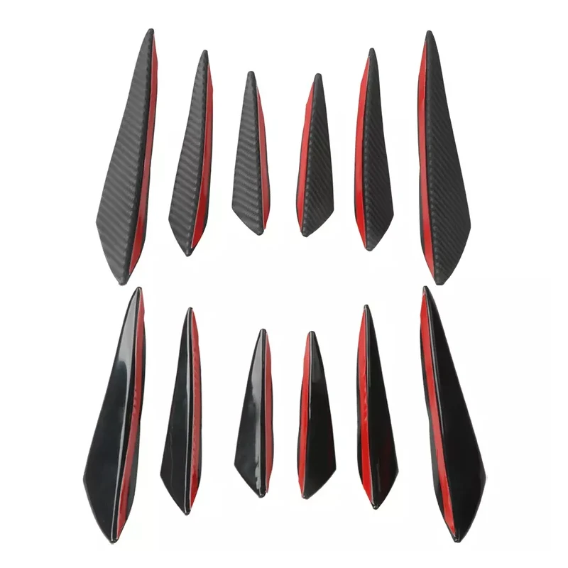 6pcs Universal Rubber Car Front Bumper Lip Protector Rear Diffuser Black Carbon Fiber Spoiler Splitter Wing Protection Guard