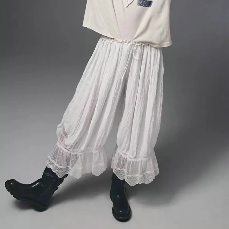 

Casual Loose Lace Ruffle Pants Woman Long Lace Up Trousers Women Pajamas Girls Home Wear Spring Summer Female Clothes