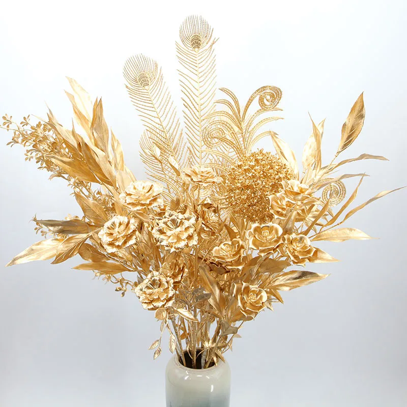 

Simulated Gold Leaves Eucalyptus Fan Leaves Ginkgo Leaves Home Flower Arrangement Home Decoration Indoor Artificial Flowers