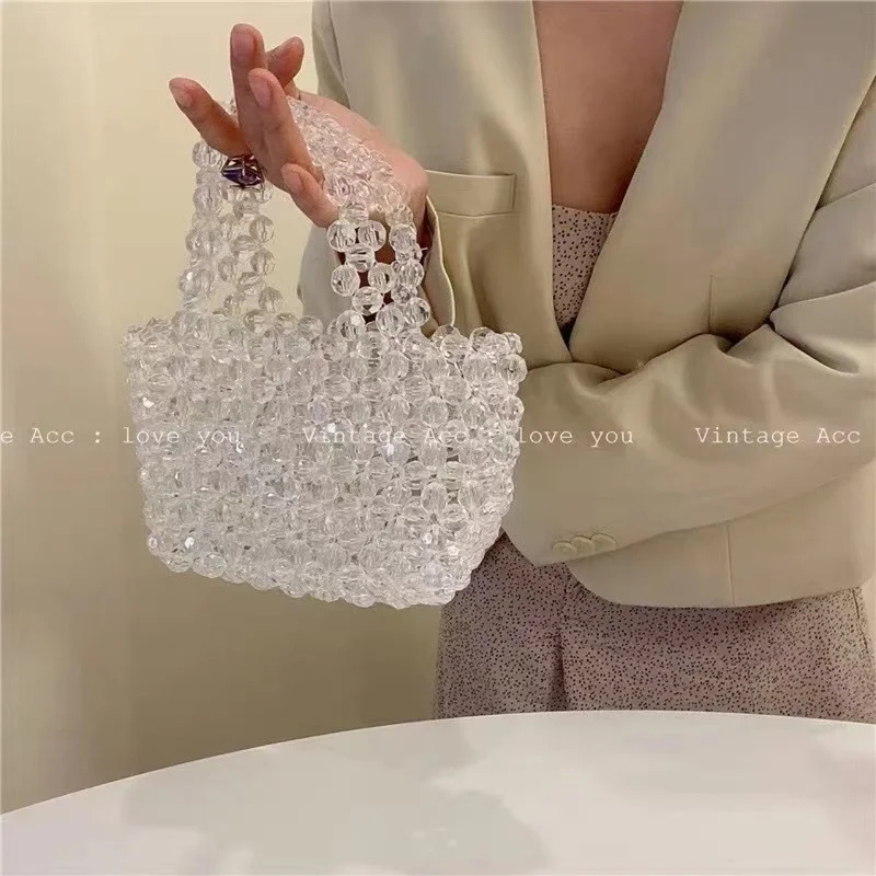 Crystal Super Flash Acrylic Women's Bag Custom Hand Beaded Dinner Woven Handbags Designer Ladies Simple Handheld Wave New Mujer