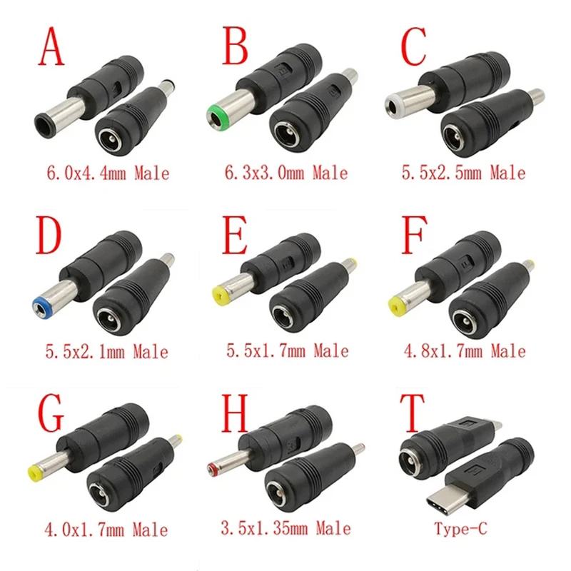 2/5Pcs DC 5.5x2.1mm Female Jack to 6.0x4.4 5.5x2.5 5.5x2.1 5.5x1.7 /4.8x1.7 4.0x1.7 3.5x1.35mm Male Plug Laptop Power Adapter