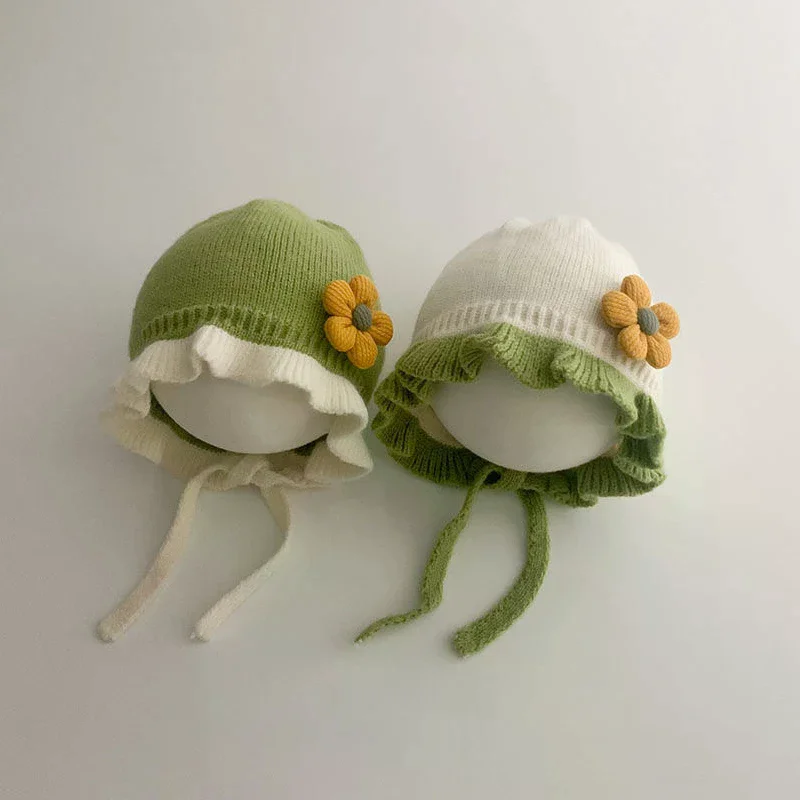 جديد زهرة الطفل قبعة الشتاء الدافئة قبعة صغيرة محبوكة قبعة للفتيات يندبروف الرضع الأميرة القبعات