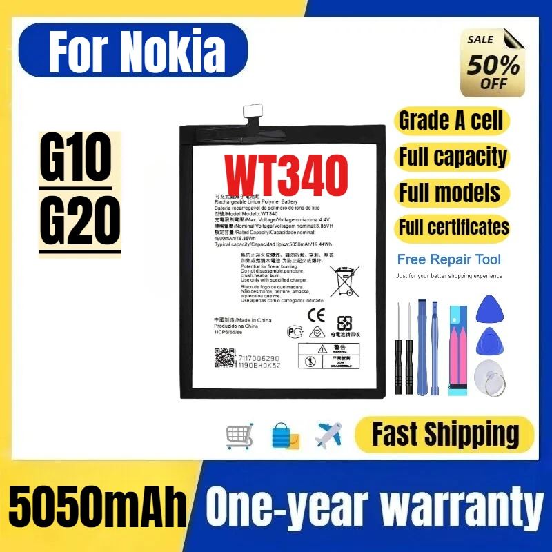 

WT340 for Nokia G10/G20 Mobile Phone Battery High Quality High Capacity Battery Replacement Bateria Grade A Cell with Tools