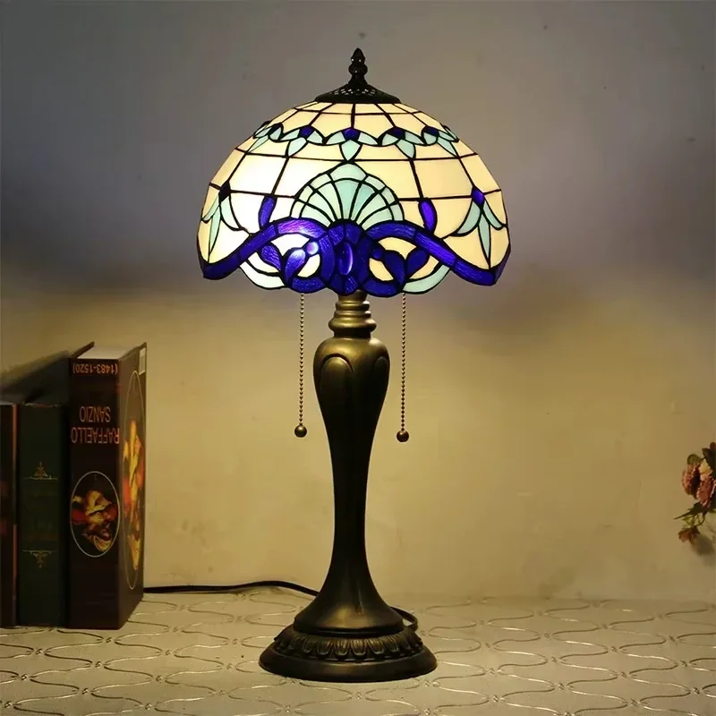 

12inch Tiffany Bedroom Bedside Light European Pastoral White Baroque Decorative Lamp Reading Study Eye Protection Desk Lamp