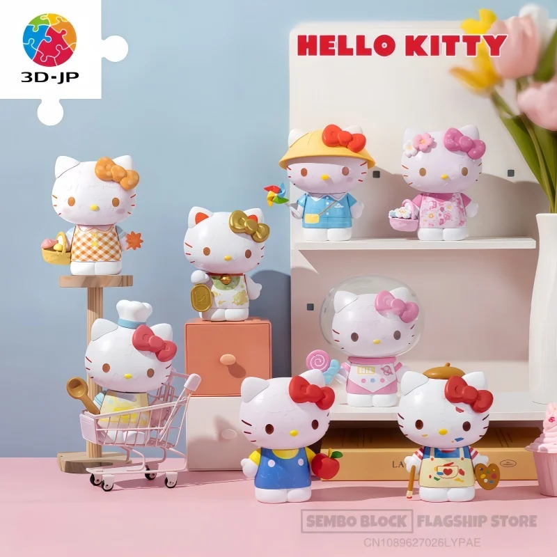 

Sanrio Hello Kitty Assembling Building Blocks Kawaii Anime Toy Cartoon Model Desktop Collection Ornament Children's Holiday Gift