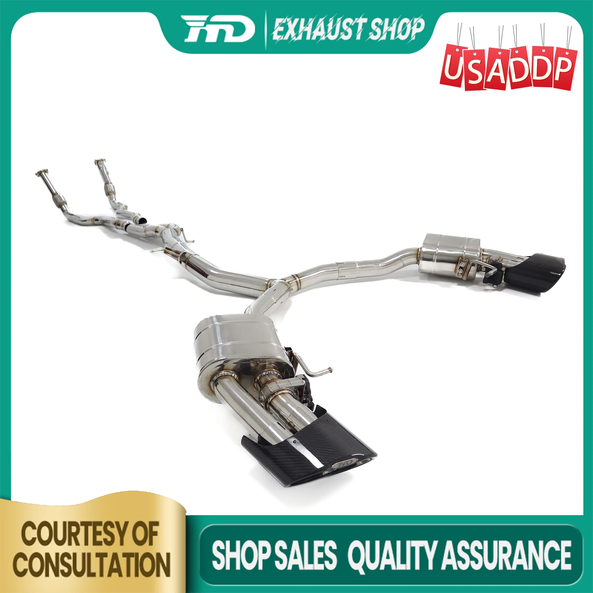 

Exhaust for AUDI RS4 RS5 B9 2.9T SS304 Catback Electronic valve Muffler black Tips Non-destructive Resonant Tube