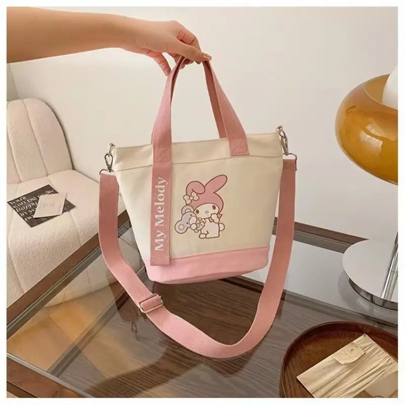 Sanrio Anime Canvas Shoulder Bags Cute Cartoon Handbag Kawaii Bucket Tote Bag Portable Fashion Satchel Women\'s Outdoor Backpacks