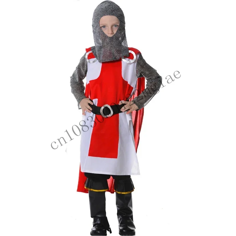 Kid Boys Medieval Knight Warrior Sword Costume Infant Lancelot Cosplay Crusader Hooded Outfit Armor Vest Coat Pants For C CMM221