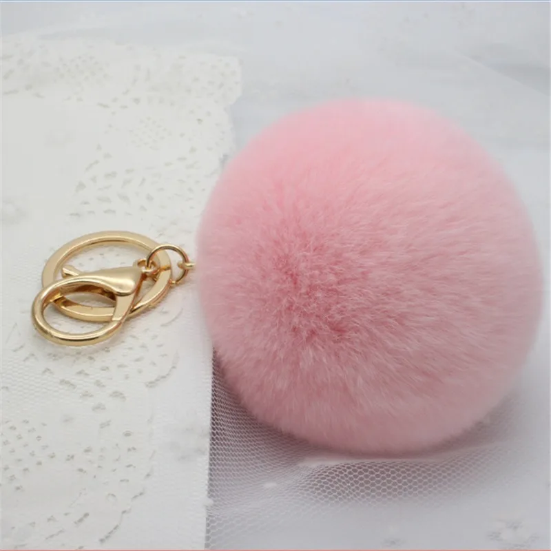 8cm Genuine Real Rex Rabbit Fur Ball Golden Color Keychain Cute Lapin Car Keyring Bag Pendant Pom Fluffy Key Chains