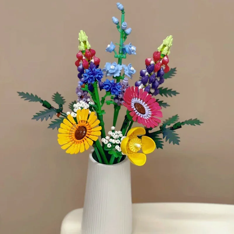 Buquê de flores secas, Brinquedo de tijolo, Planta de brinquedo botânico, Decoração de casa, Presente para adulto, 2023, 10314, Novo, 2023