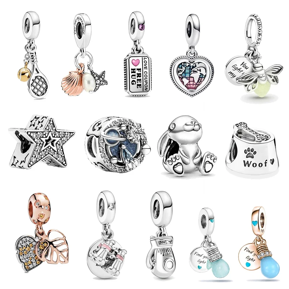 Classics 925 Sterling Silver Cake Love Rabbit Lamp Bulb Tennis Racket Bead Pendant Fit Pandora Bracelet Gift for Friend