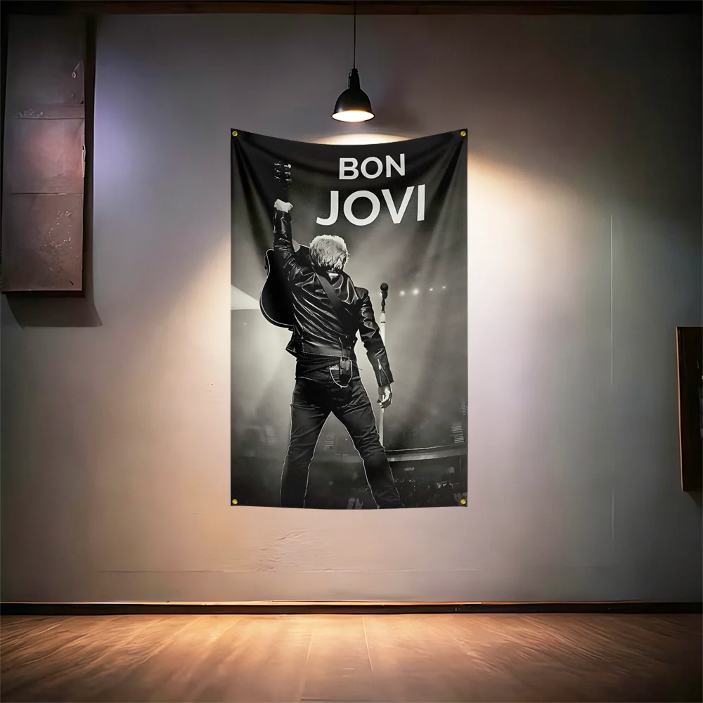 Rock Music Flag  for Bon Jovi Fans Banner HD Print Brass Grommet Garage Bedroom Living Room Dorm Wall Decor Tapestry