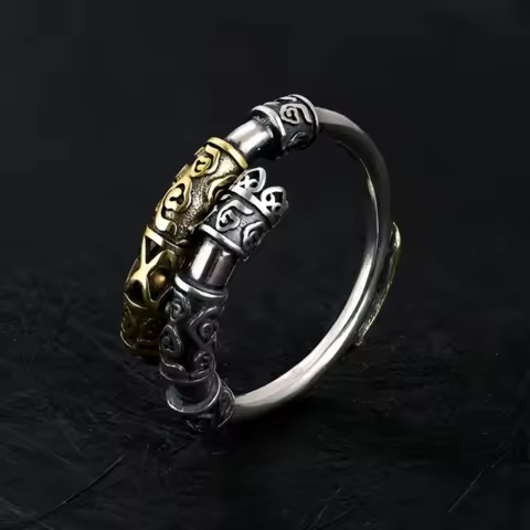 Black Myth Wukong Golden Cudgel Adjustable Open Ring For Men Silver-plated Copper Retro Punk Gothic Edgy Jewelry Monkey King