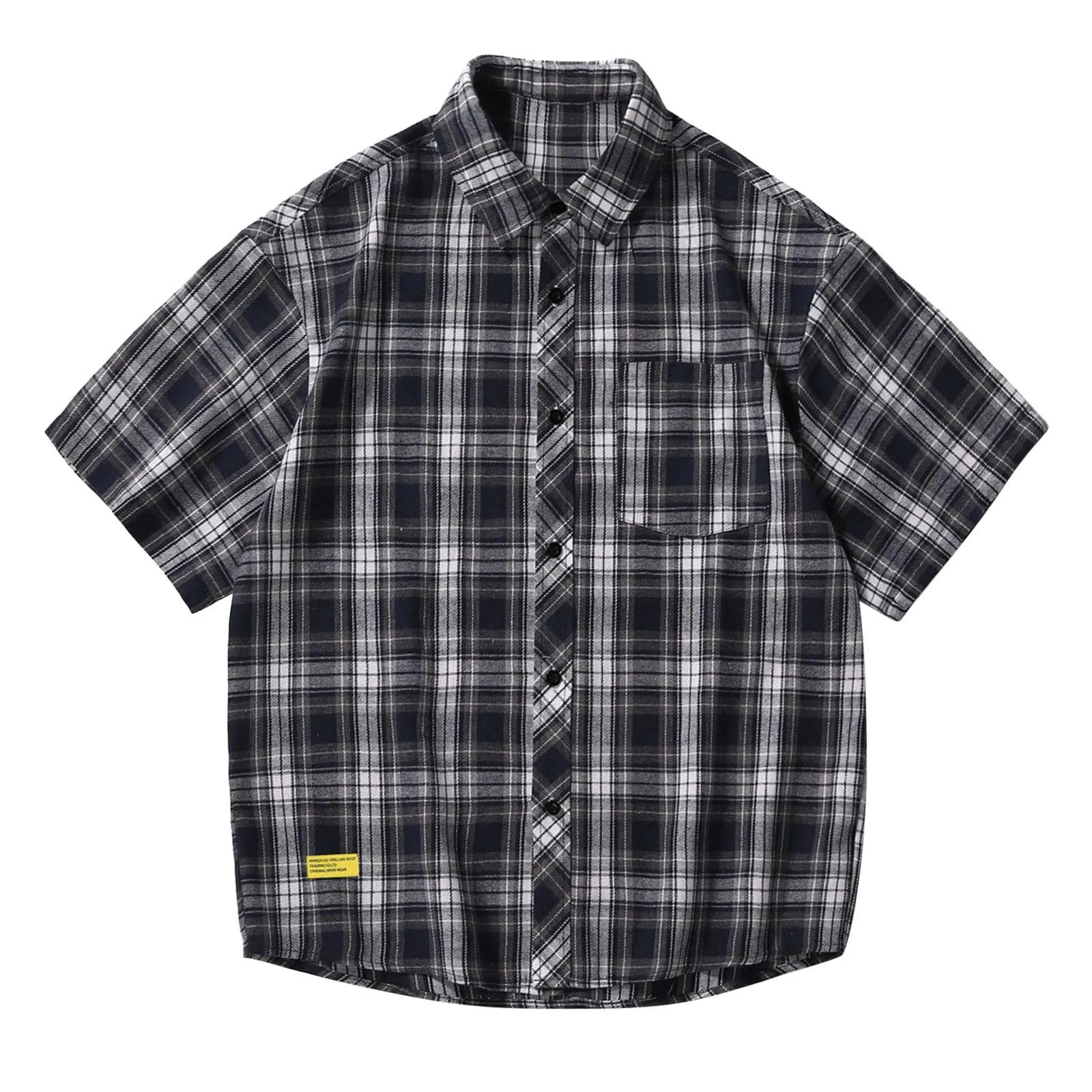 Mens Plaid Loose Label Short Sleeved Shirt Youth Fashion Cardigan Casual slim fit Fashion Shirts Tops Button Men's Clothes