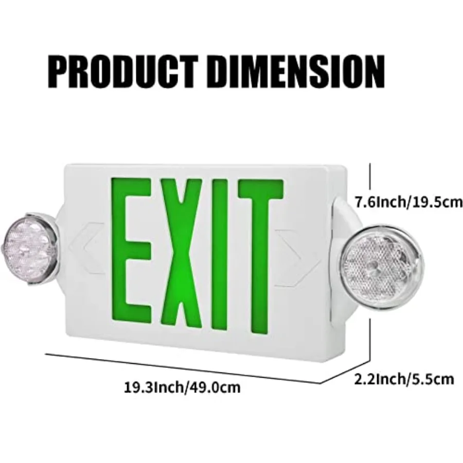 Emergency Exit Light, Adjustable Two LED Head Exit Sign Light, Commercial Emergency Exit Lighting Combo with Back-up Battery fo