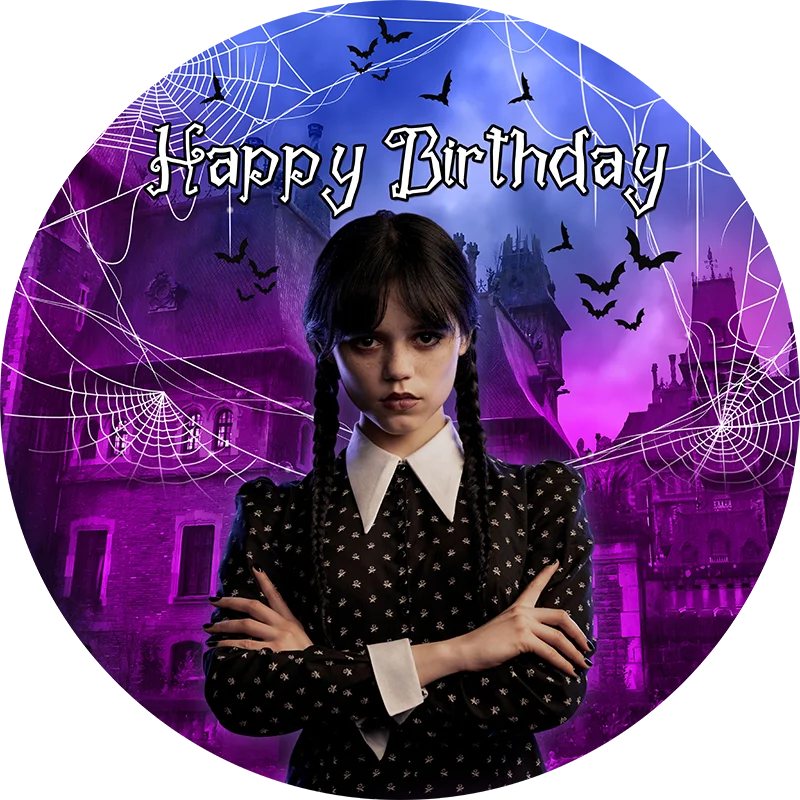 Wednesday Addams Round Cover Girl Birthday Baby Shower Backdrop Nevermore Family Party Circle Cylinder Cover Photo Booth  Props