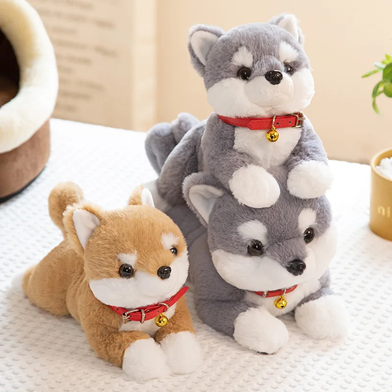 28-50CM Cartoon Fluffy Shiba Inu Peluche Toys Lovely Bell Dog Dolls Stuffed Animal Pillow Birthday Christmas Gift for Children