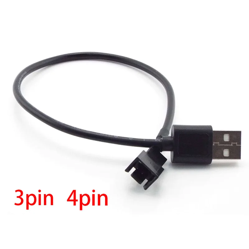 1Pc 5V 30cm 3/4 Pin Computer PC Fan Power Cable Connector Adapter Connect 3pin Or 4pin Fan To USB Adapter Cables W28