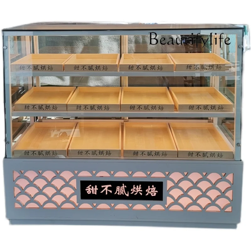 Spot new pastry cabinet peach puff bread cabinet back door solid wood curved corner glass display cabinet
