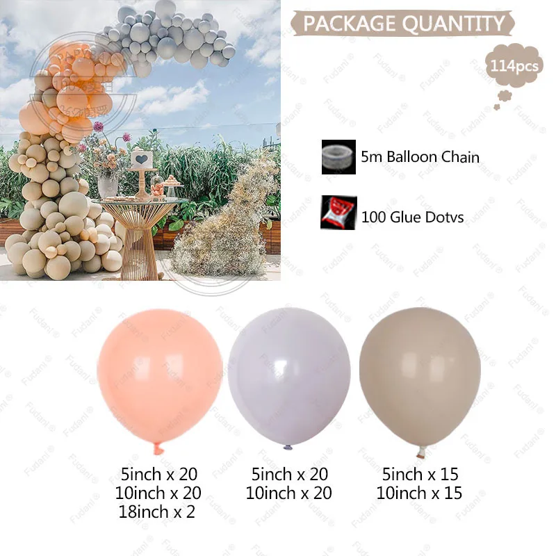 114pcs Retro Peach Maca Grey Balloons Garland Arch Kit For Baby Shower Bridal Birthday Party Decors Baptism Air Globos Supplies