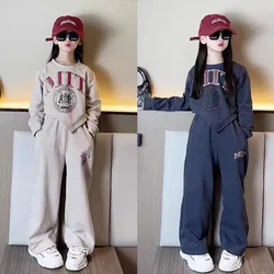 2024 autumn kids Girls Clothes Suit Child irregular letters sweatshirt t-shirt + loose pant Tracksuit 4 5 6 7 8 9 10 11 12 year