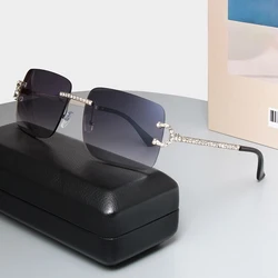 Kenbo New Rimless Rectangle Sunglasses Women Men Shades Brand Designer Blingbling Diamond Sun Glasses Retro Frameless Sunglasses