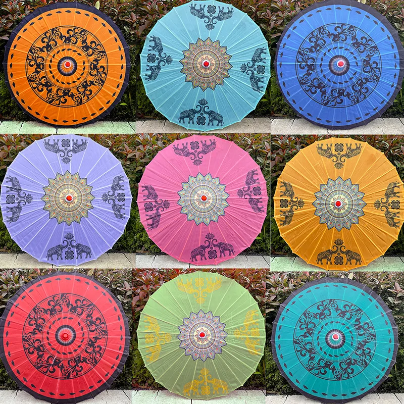 Thailand Style Silk Oil Paper Umbrella Hotel Ceiling Decoration Umbrella Classical Chinese Craft Dance Umbrella Parasol