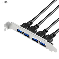 Motherboard USB 3.0 20 Pin to 4 Port USB3.0 Baffle Adapter 60cm Cable USB 3.0 Back Panel Expansion Bracket for PC Computer Black