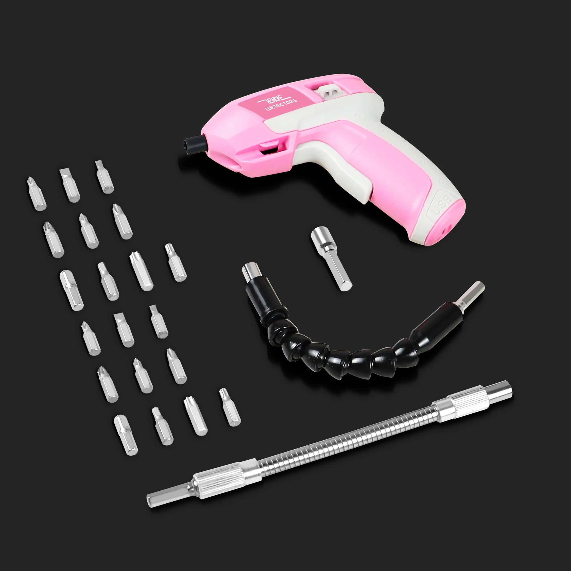 1pc 3.6V Cordless Drill Electric Screwdriver Pink Tool Set Mini Battery Operated Screwdriver Set USB Charging Cable