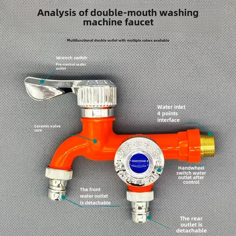 Torneira para máquina de lavar, uma em duas saídas, esfregão de plástico, piscina, varanda, banheiro, multifuncional, boca dupla, abertura rápida,
