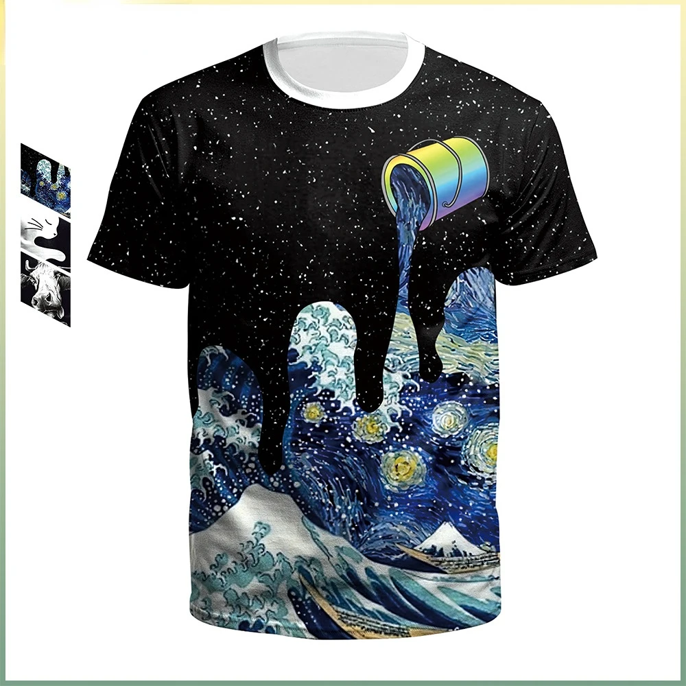 

Casual round neck T-shirt Van Gogh series digital printing men's short sleeved shirt base