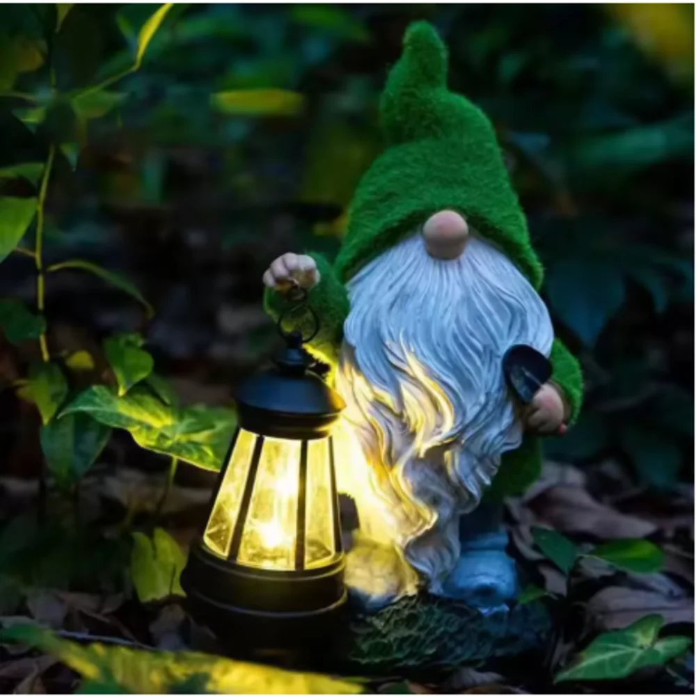 Outdoor Lighting Effects - Solarbetriebene, im Dunkeln leuchtende Feen-Skulptur, Miniatur-Gnom,