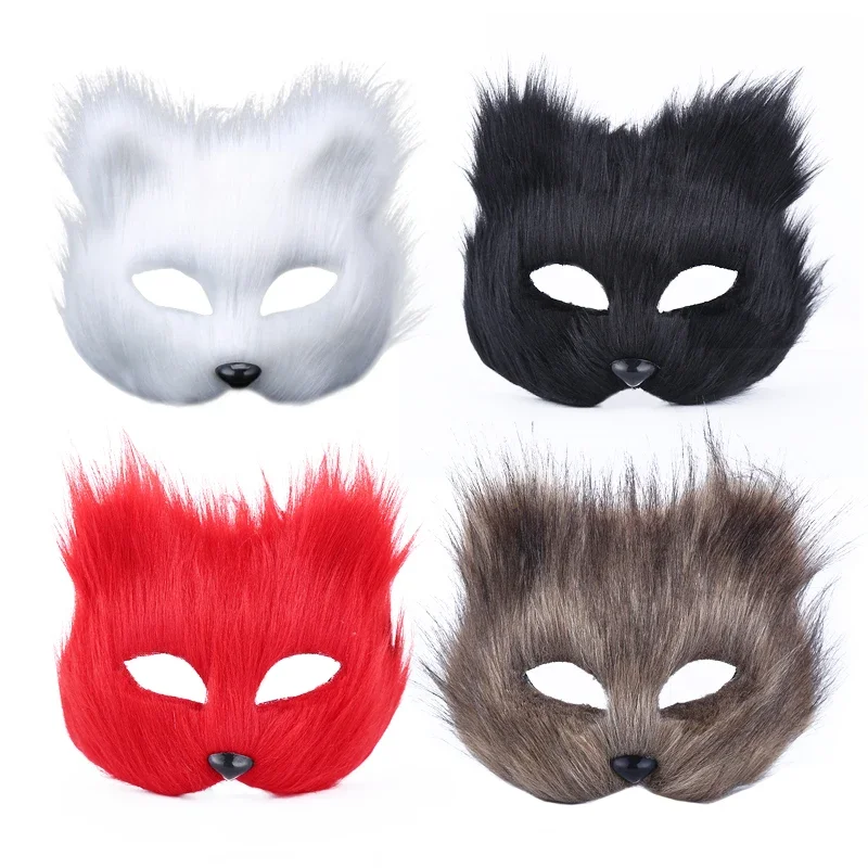 

Halloween Party Makeup Mascaras Animal Cosplay Fox Masks Half Face DIY Simulation Long Haired Fox Mask for Man Woman Masked Ball