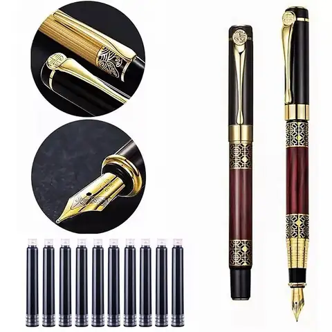 Retro Metal Fountain Pen Replaceable Ink Elegant Gift for Writing Stationery Office School Supplies