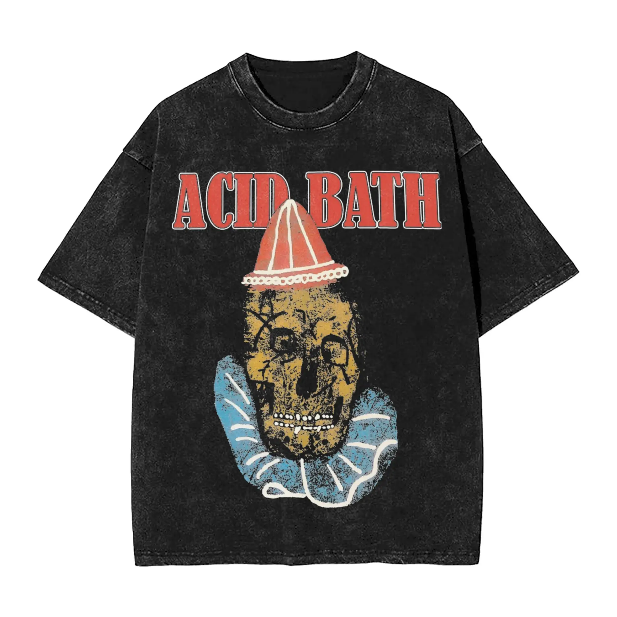 Acid Bath Vintage Clown Band T Shirt Hip Hop Washed Oversize T-Shirt  Vintage Men Women Streetwear Graphic Printed Tee Shirt