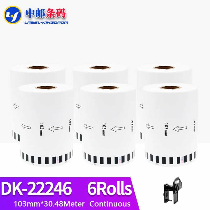 6Rolls Compatible DK-22246 Label Sticker 103mm*30.48M Continuous Suit for Brother QL-1100/1110NWB Thermal Printer DK2246