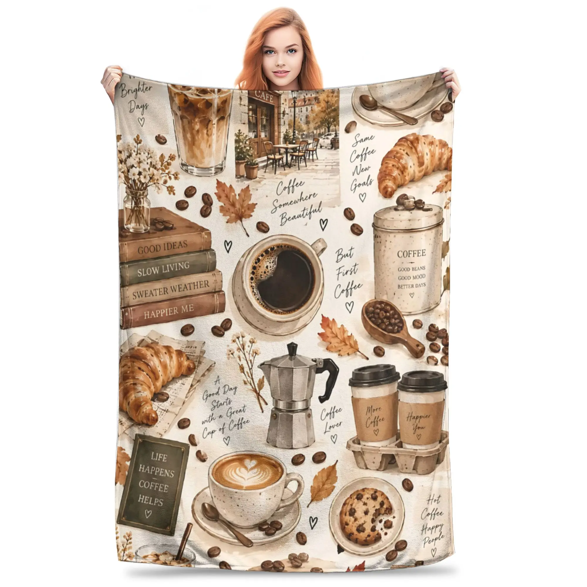 1PC Coffee Vibes Daily social media share ideas  Winter Blankets for Adults Bedding Home Interior Sofa Knee Black Friday Deals