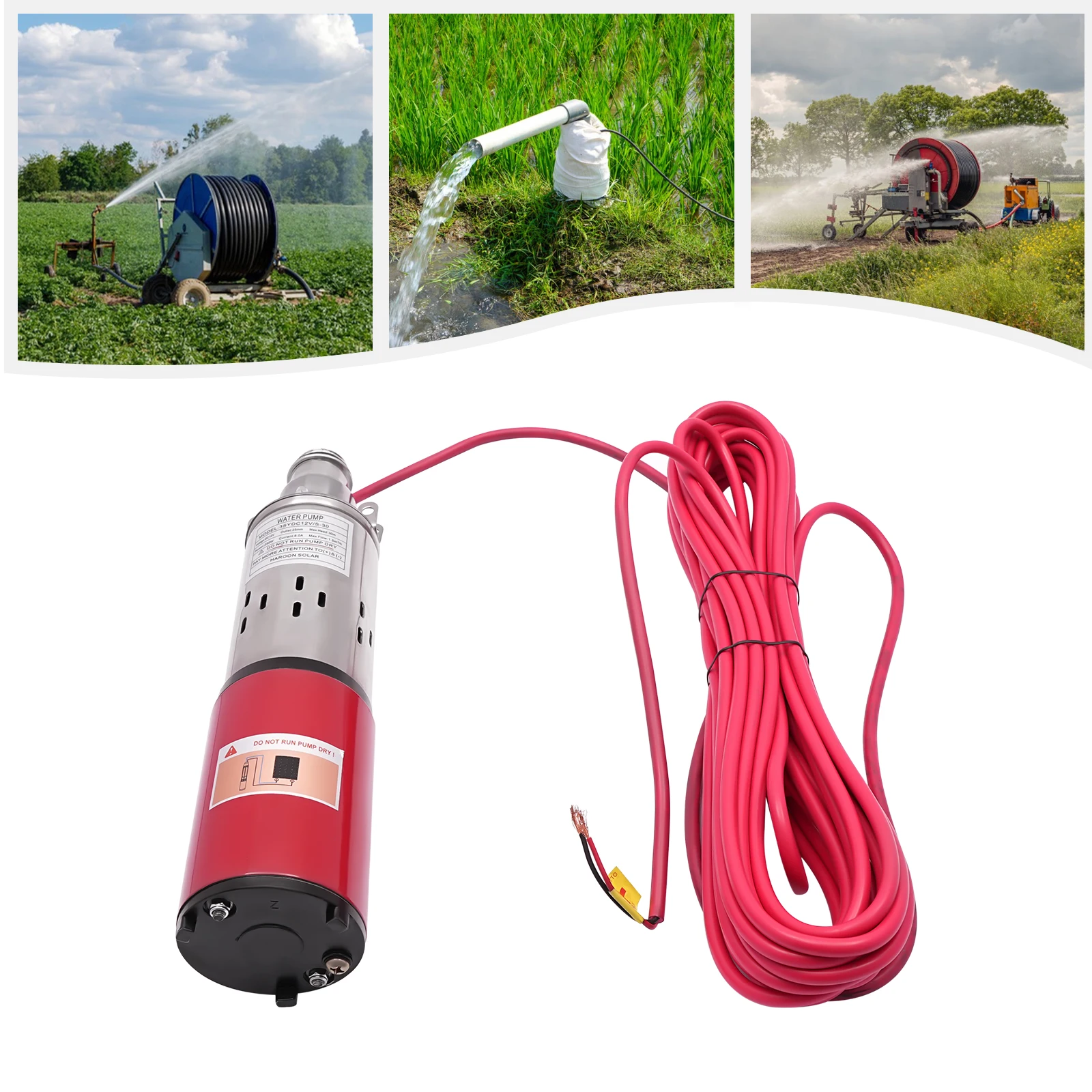 DC12V Submersible Pump Stainless Steel Irrigation Water Pump Maximum Delivery Lift 30m