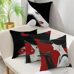 Home Decor Pillowcase Living Room Elegant Lady Pattern Sofa  Red Black Cushion Cover