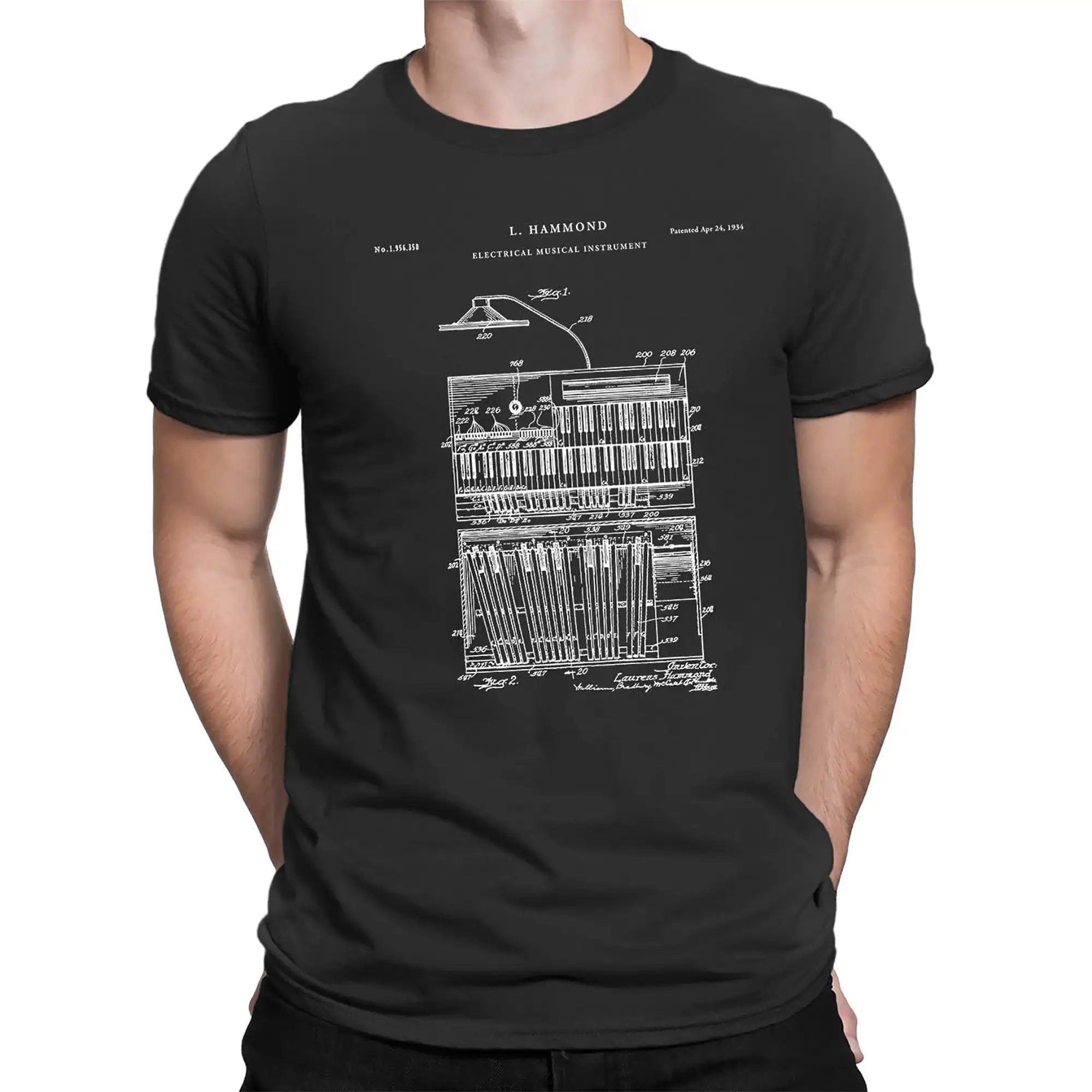 Hammond B3 Organ Patent t shirt Blueprint Keyboard Instrument Electric PT545