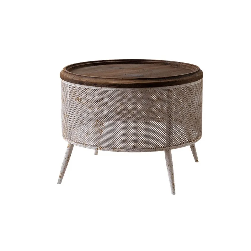Round coffee table combination, retro and old coffee table wabi-sabi wind small apartment