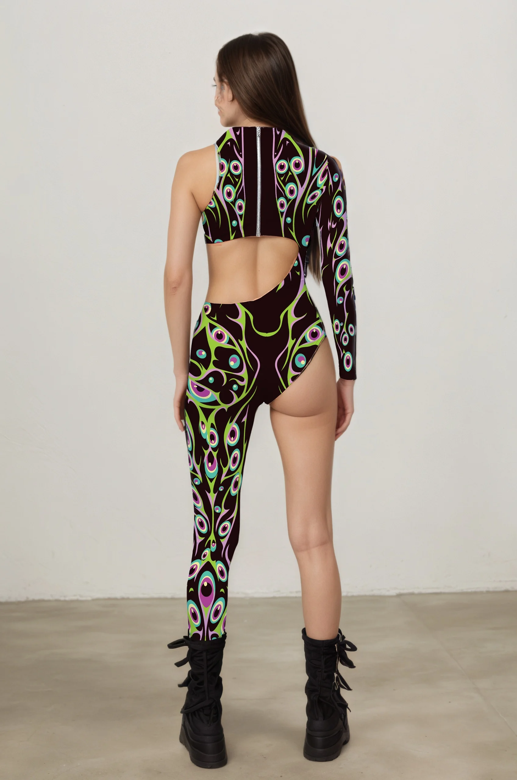 IOOTIANY Bunter Asymmetrischer Urlaubs-Bodysuit Kostüm Party Performance Jumpsuit Sexy Ausgeschnittener High-Grip Strandanzug Badeanzug – Detail 9