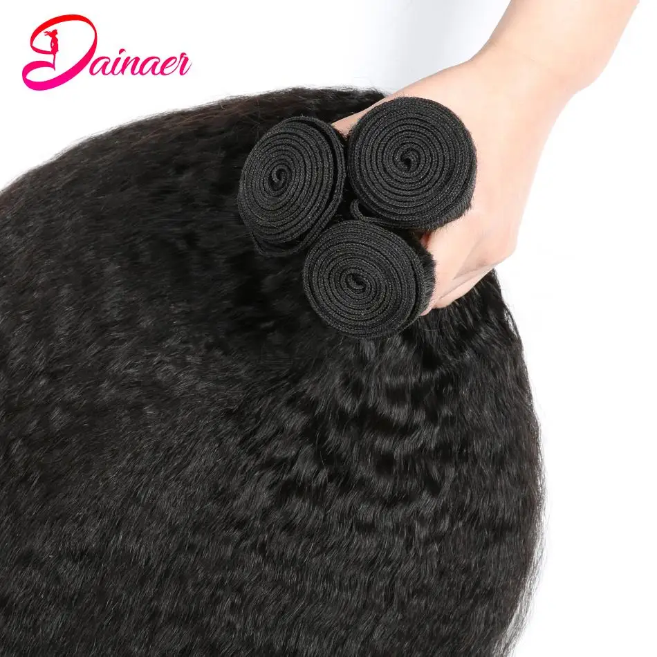 Dainaer-mechones rizados rectos brasileños, extensiones de cabello humano 100% Natural, Remy, grueso, negro, 3 piezas