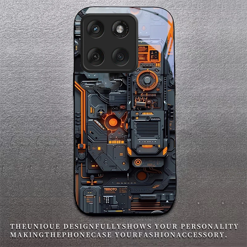 Mech Circuit Core Black Glass Phone Case For Motorola Moto Edge 70 60 Fusion 50 Ultra 40 Neo 30 Pro 20Lite 60s 50Neo Black Cover