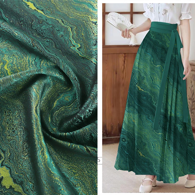

1M Celadon Green Gold Weave Jacquard Brocade Fabric Heavy Texture Vintage Mural Hanfu Dress Chinese Ancient Costume Apparel