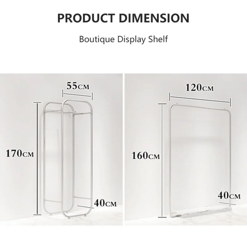 custom，Retail Clothing Store Interior Design Gold Garment Shelf Wall Mounted Clothing Display Racks